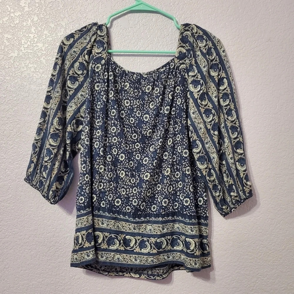 Lucky Brand Border Print Women's Peasant Top S - Picture 6 of 7